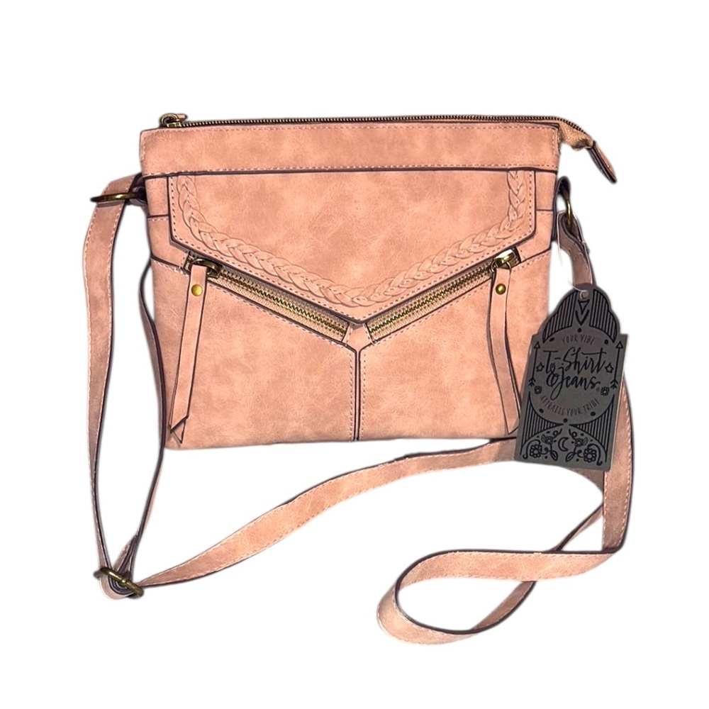 T-Shirt & Jeans Mauve Pink Braided Flap Crossbody Bag Faux Leather Boho NWT New
